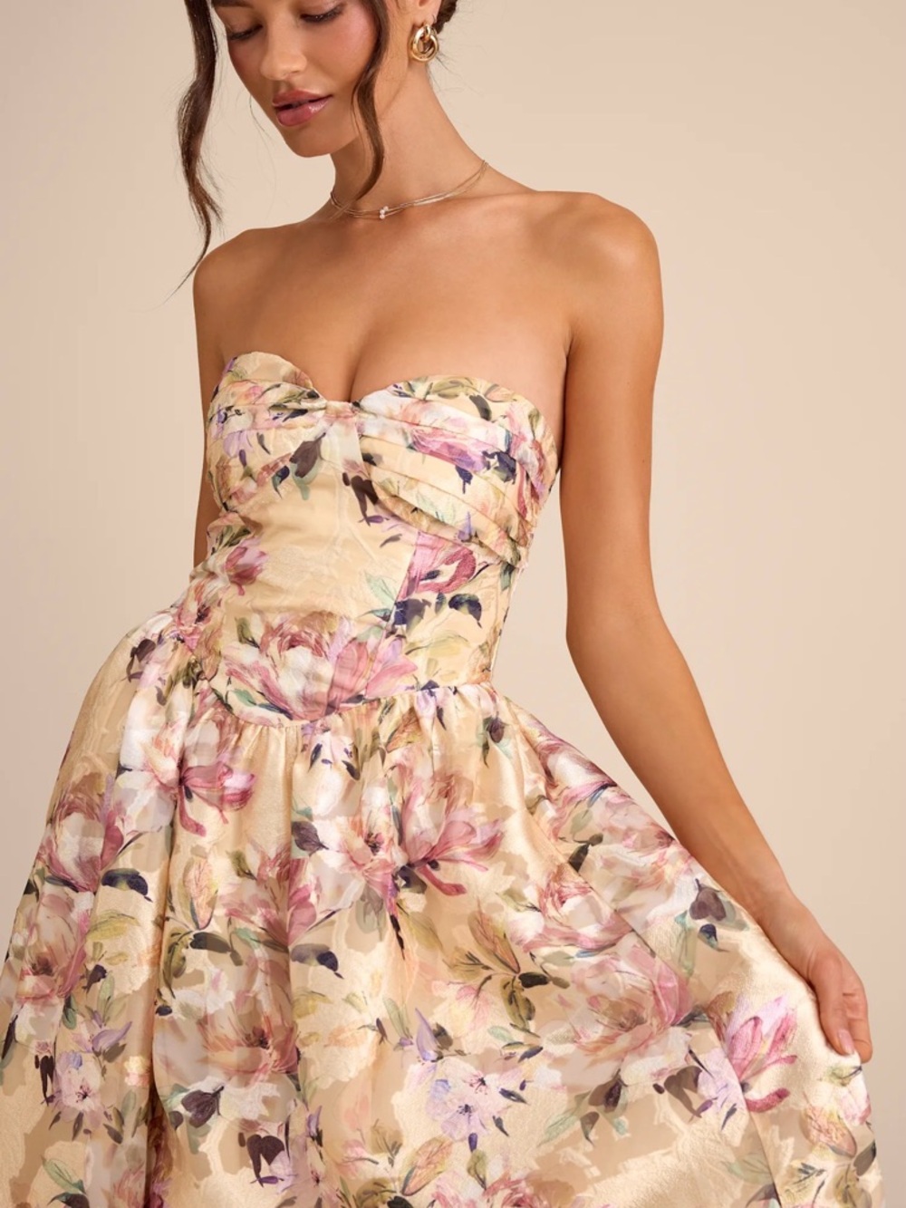 Lulus Kathani Light Yellow Floral Jacquard Bustier Maxi Dress - Size L - Picture 4 of 4